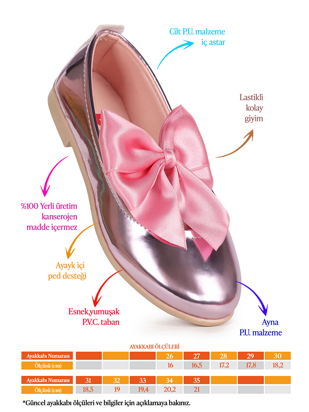 Pembe Tari Ayna Fiyonk Lastikli Kız Çocuk Babet Ayakkabı-1