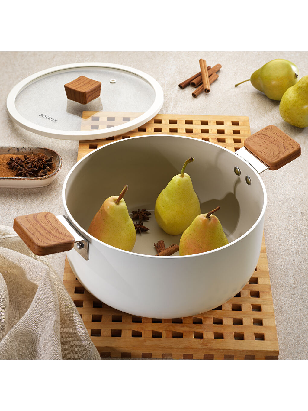 Ekru Ceramoni Seramik Derin Tencere 24 Cm-Krem