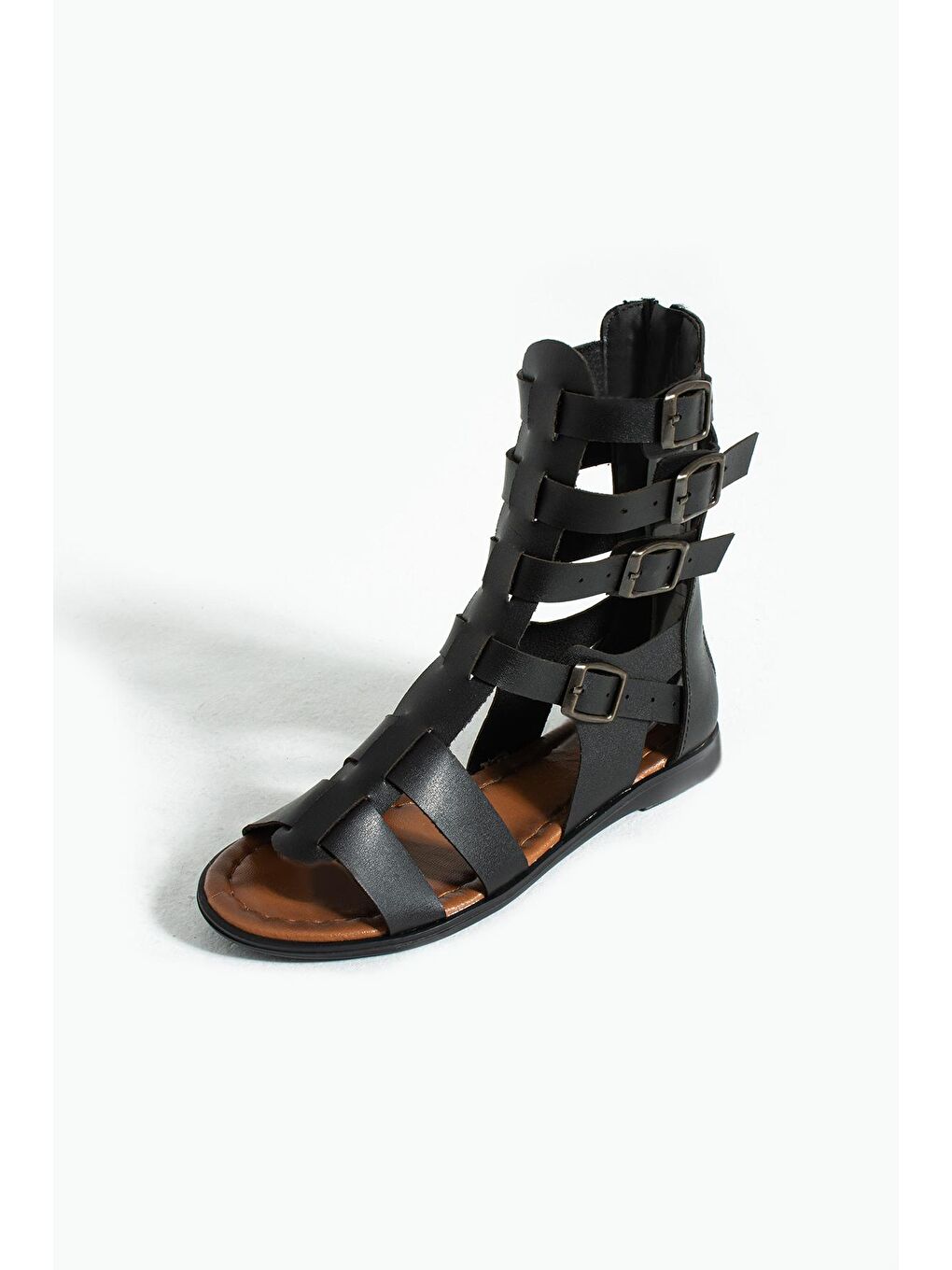 Siyah Önü Açık Tokalı & Fermuarlı Gladyo Model Kadın Sandalet 51-0190-24-3