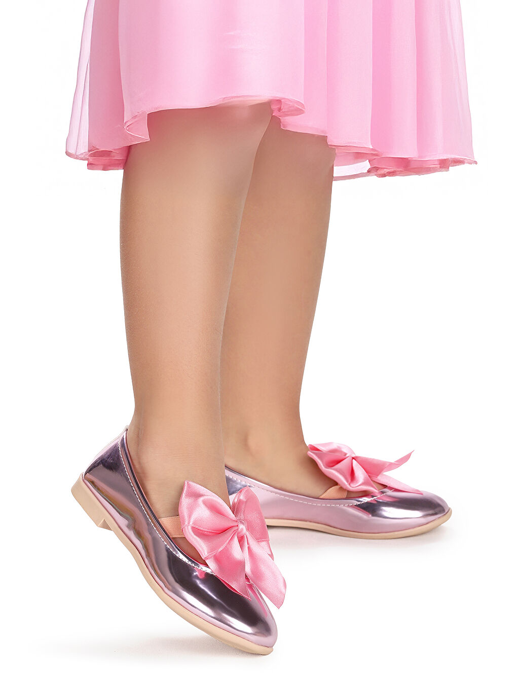 Pembe Tari Ayna Fiyonk Lastikli Kız Çocuk Babet Ayakkabı-2
