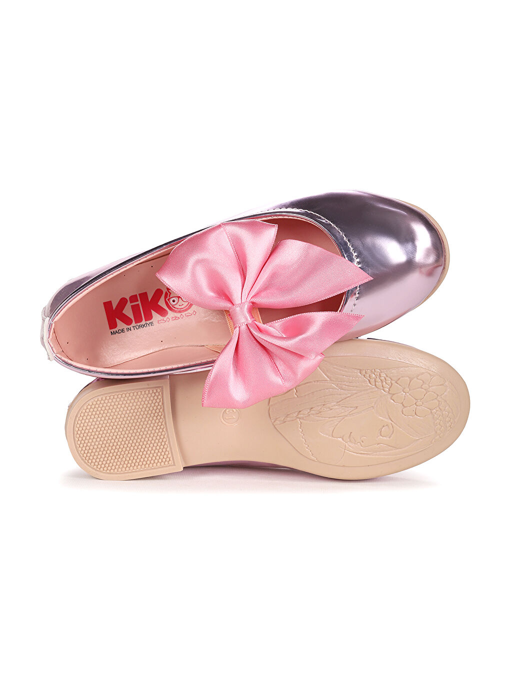 Pembe Tari Ayna Fiyonk Lastikli Kız Çocuk Babet Ayakkabı-4