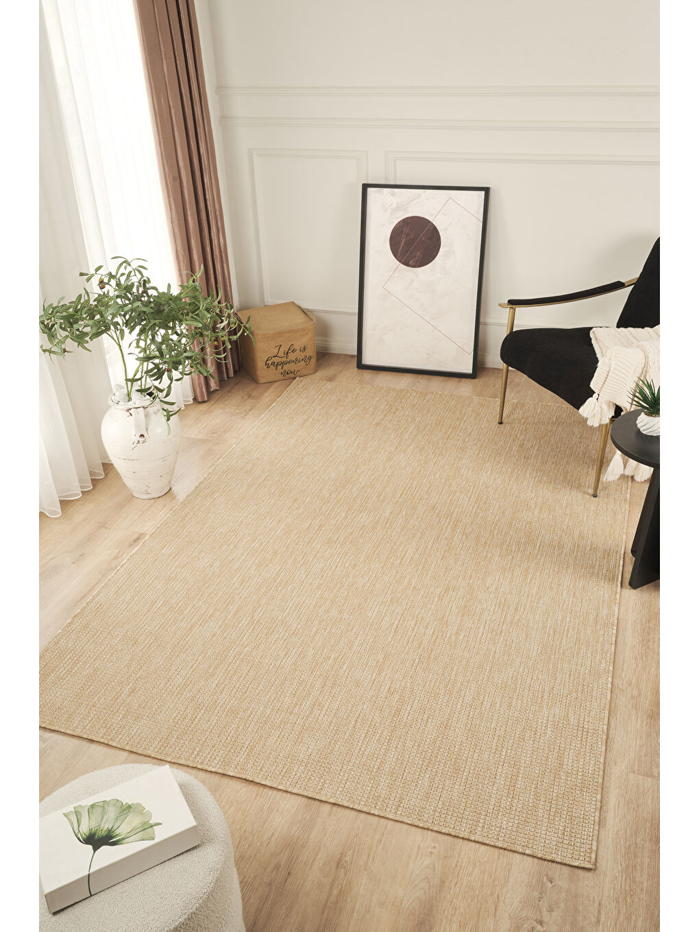 Sisalux 3083 Bej Sisal Dokuma Jüt Kilim Hav Toz Vermez Halı Salon Mutfak Oda Halısı-120x180