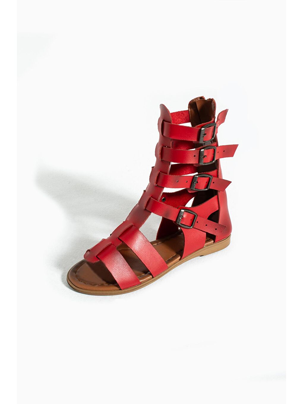 Kırmızı Önü Açık Tokalı & Fermuarlı Gladyo Model Kadın Sandalet 51-0190-24-4