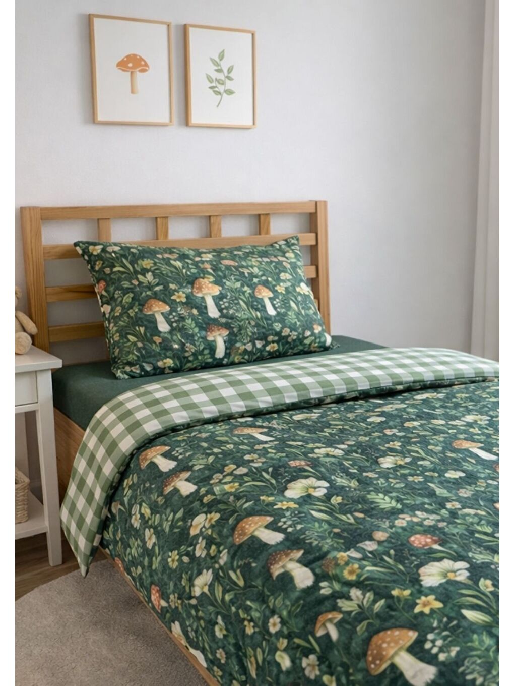 Yeşil Mantar Desenli Tek Kişilik Nevresim Takımı 160x220 cm-5