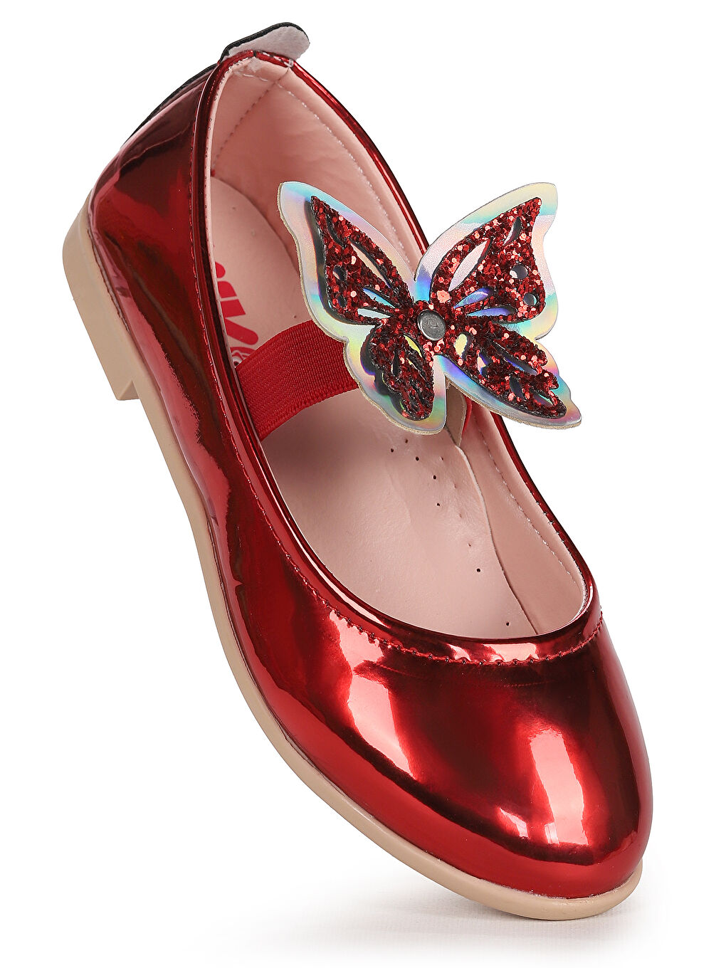 Kırmızı Menz Ayna Kelebek Lastikli Kız Çocuk Babet Ayakkabı