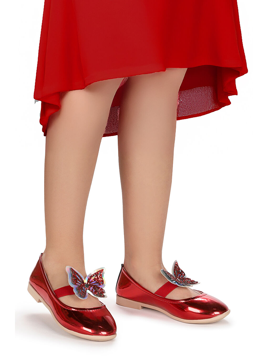 Kırmızı Menz Ayna Kelebek Lastikli Kız Çocuk Babet Ayakkabı-2