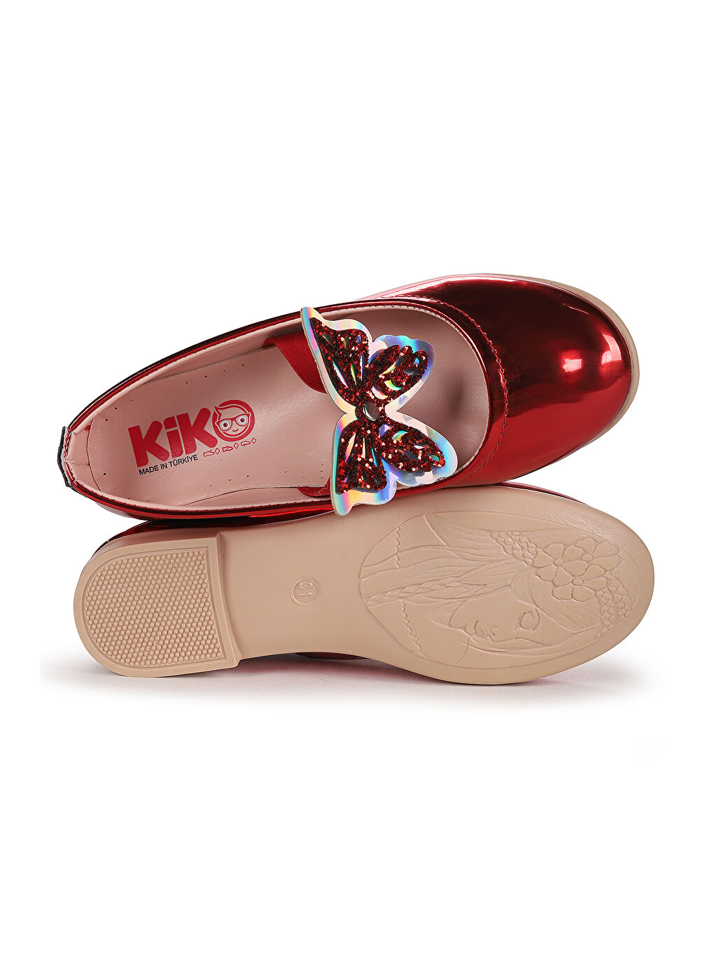 Kırmızı Menz Ayna Kelebek Lastikli Kız Çocuk Babet Ayakkabı-4