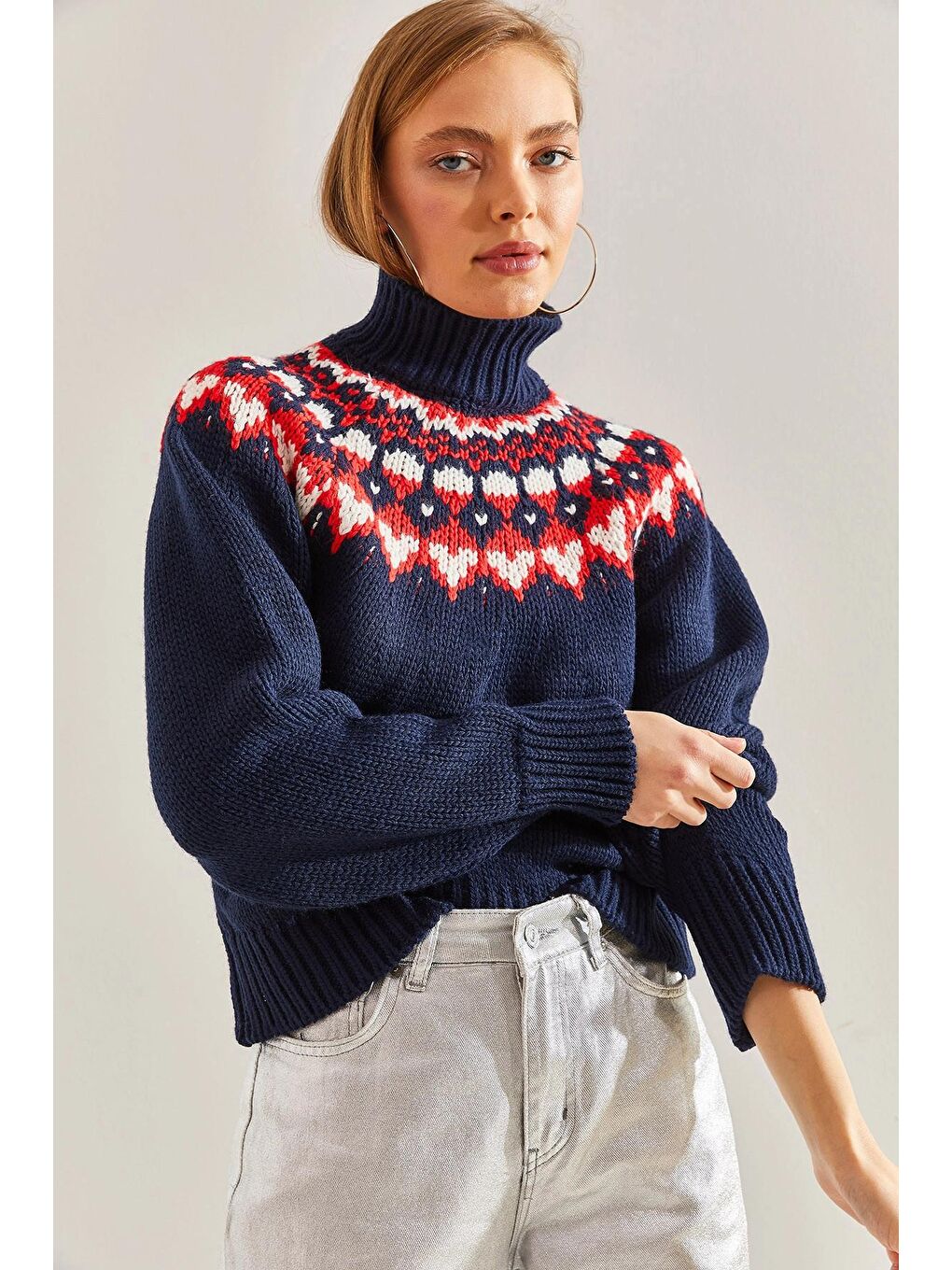 Lacivert Kadın Balıkçı Yaka Triko Kazak