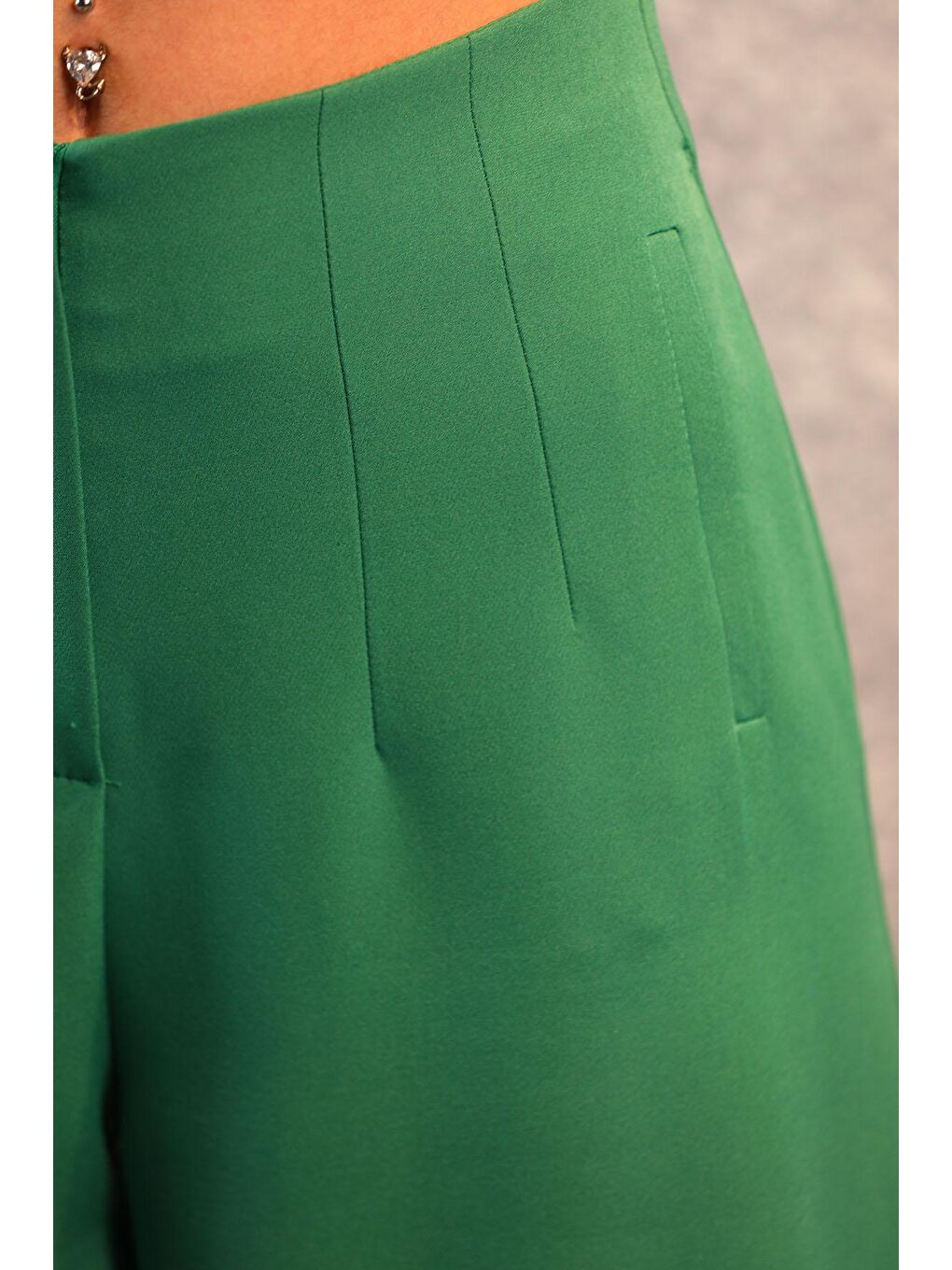 Yeşil Kadın Rahat Bol Paça Pantolon-2