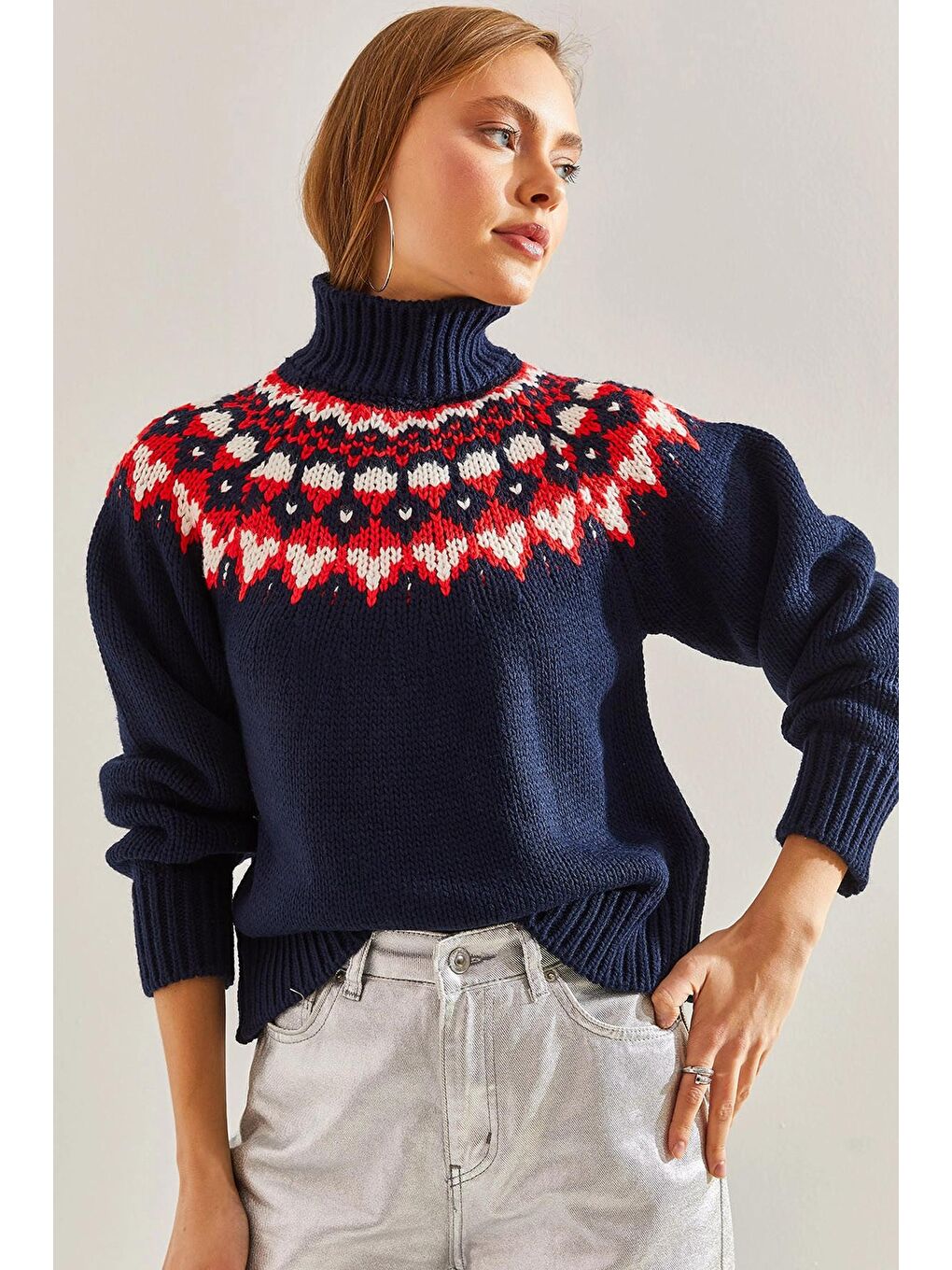 Lacivert Kadın Balıkçı Yaka Triko Kazak-1