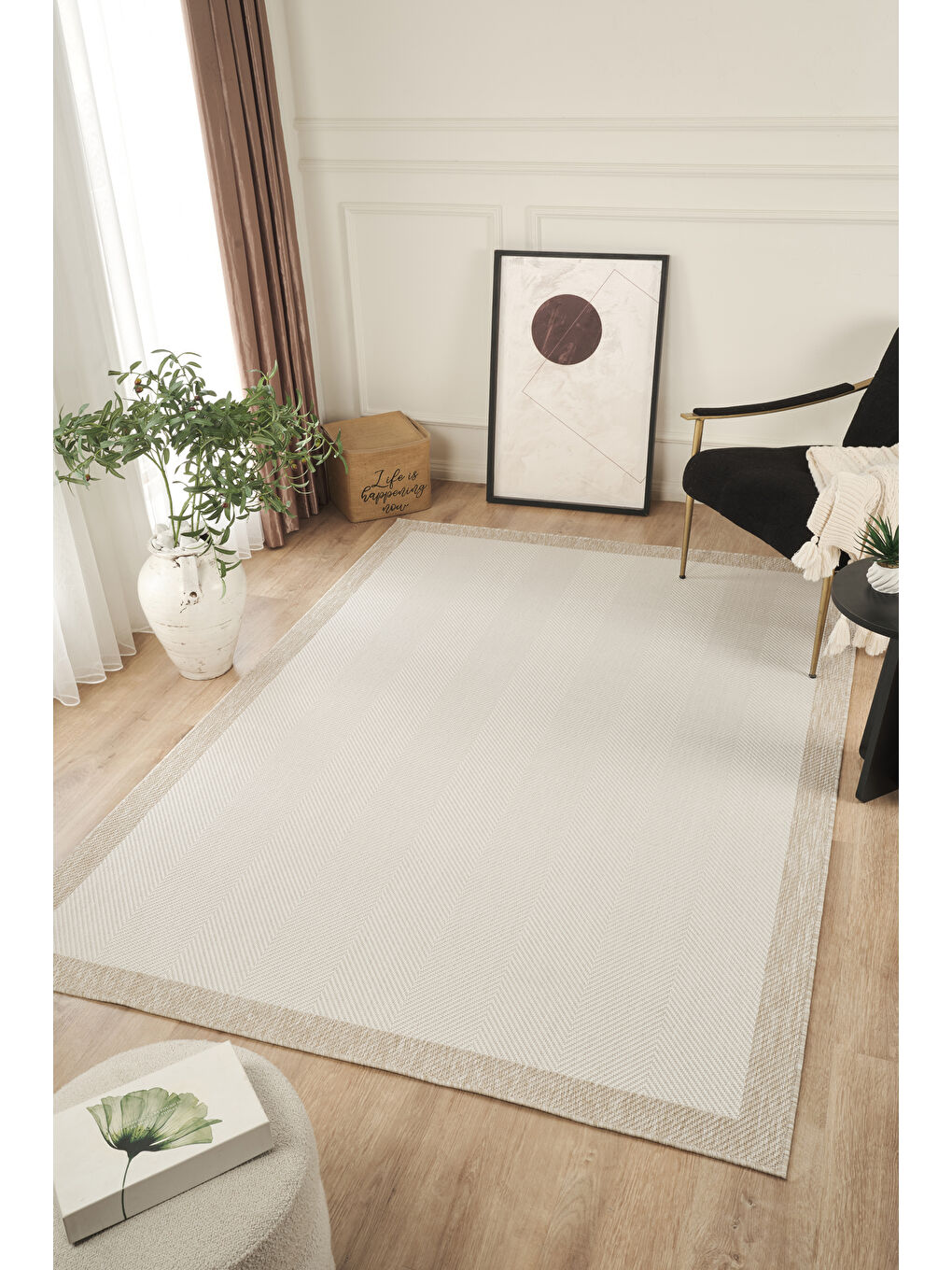 Ekru Sisalux 3084 Krem Bej Sisal Dokuma Jüt Hav Toz Vermez Halı Salon Mutfak Oda Halısı-80x150