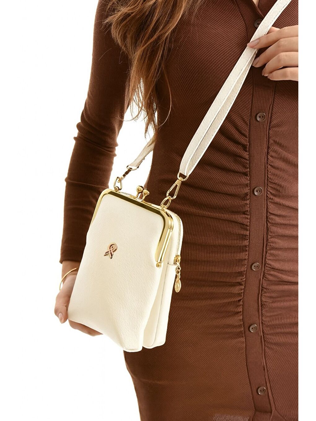 Ekru Kilit Kapanma Detaylı Suni Deri Will Kadın Çapraz Çanta Krem