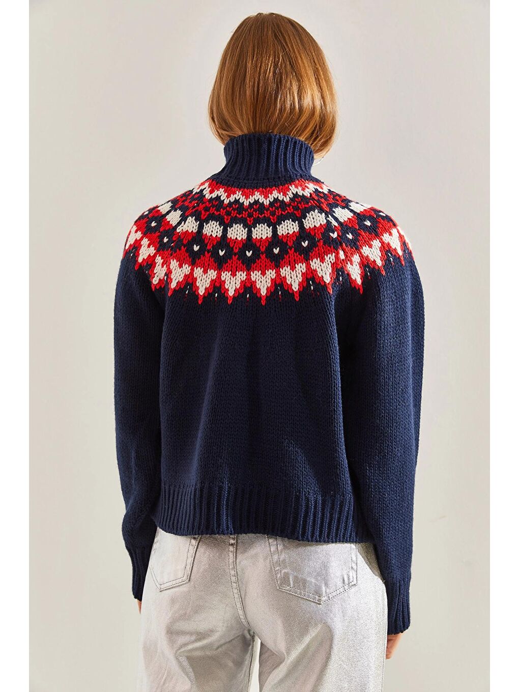 Lacivert Kadın Balıkçı Yaka Triko Kazak-3