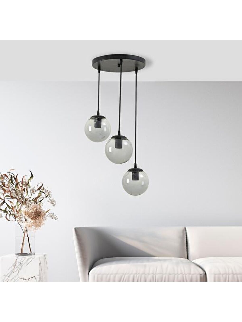 Ada 3'Lü Tepsi Avize - Füme / Siyah