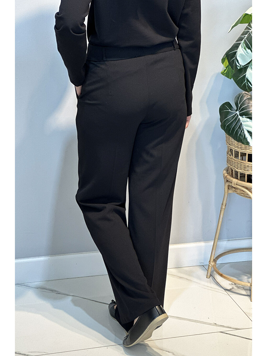 Çıt Çıt Düğme Detay Palazzo Pantolon 16118 Siyah-2