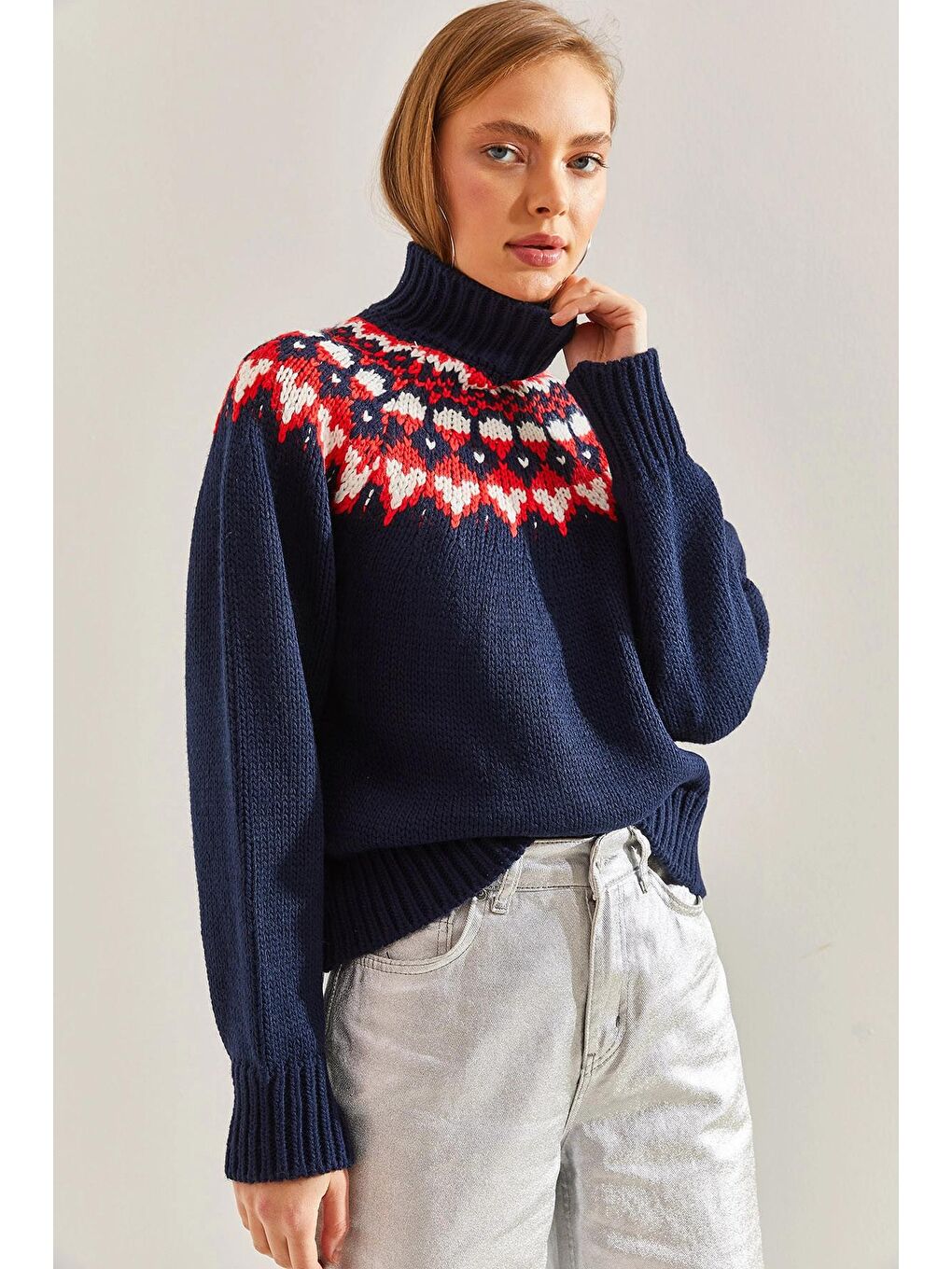 Lacivert Kadın Balıkçı Yaka Triko Kazak-4