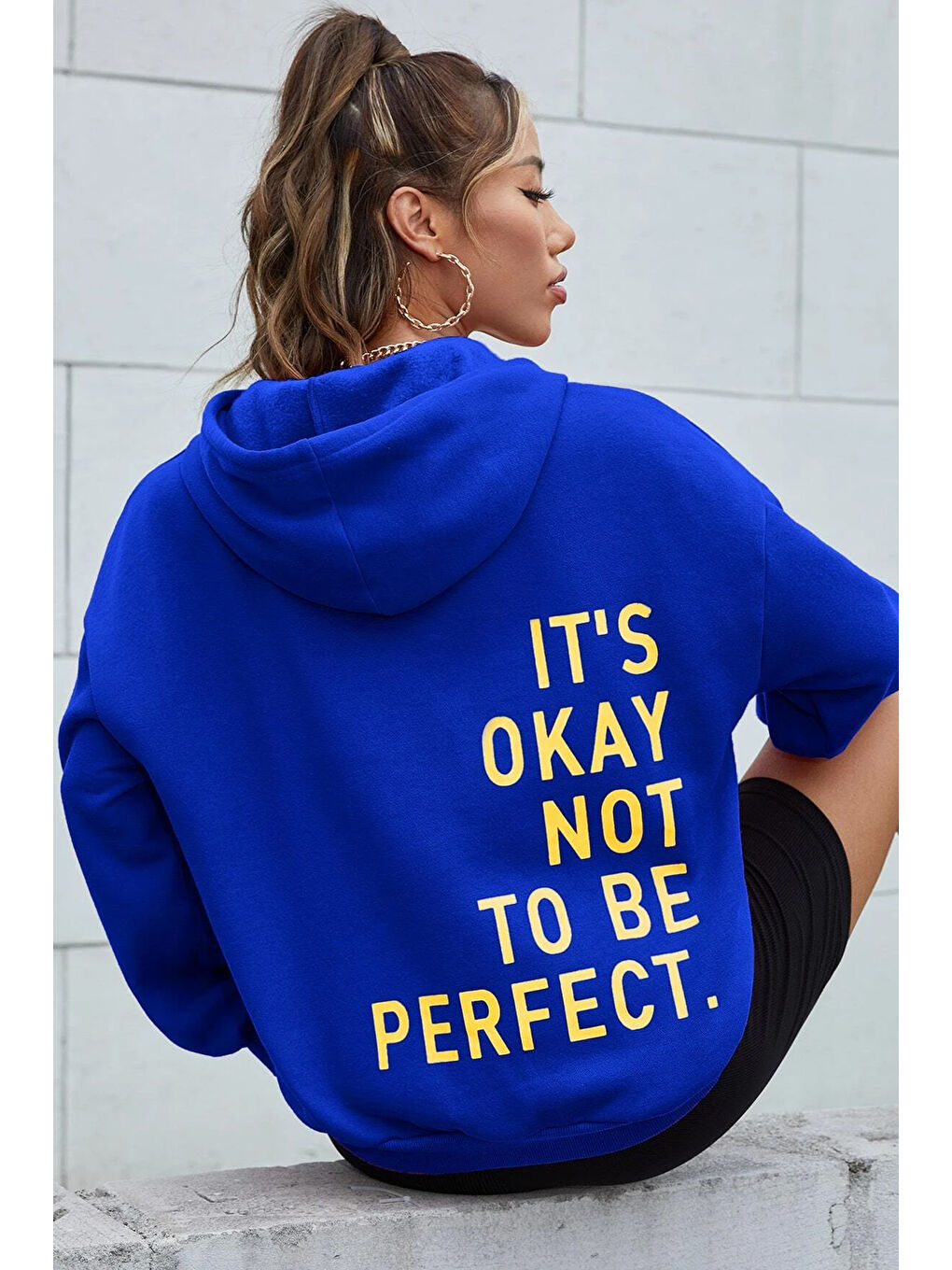 uyguntarz Mavi Sırt It's Okay Not To Be Perfect Baskılı Sweatshirt - 1