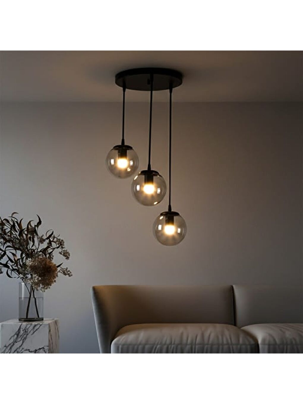 Ada 3'Lü Tepsi Avize - Füme / Siyah-7