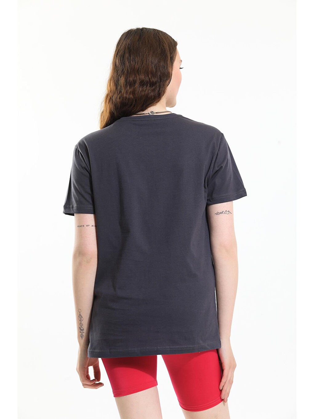 Lacivert Oversize Fit Pamuklu Kısa Kollu Basic Uniseks Kadın Erkek Tişört-4