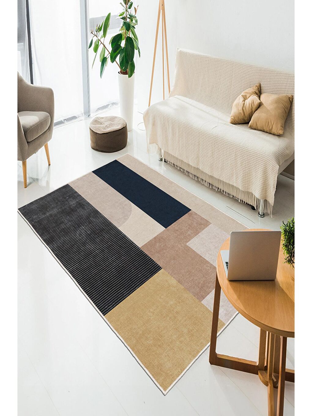 Ekru Özel Tasarım, Kaymaz Taban, İnce, Yıkanabilir, Modern Halı WOOKECE1507 80x150-1