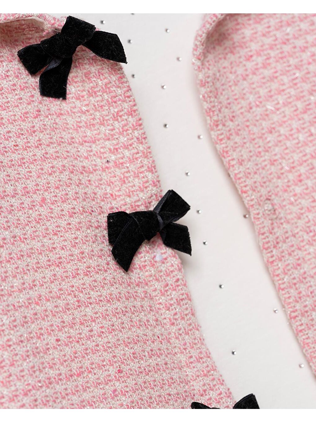 Kız Çocuk Pamuklu Pembe Dokulu Ceketli Etek Takım – T-Shirt Dahil 3'Lü-5