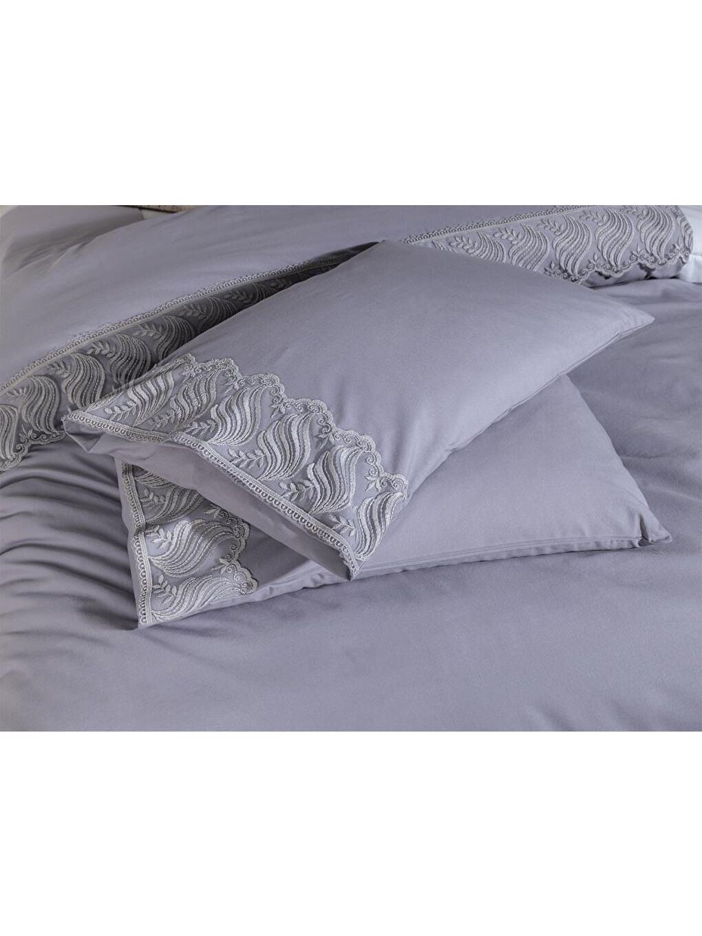 Karışık Fransız Dantelli Wave Çeyizlik Nevresim Takımı Gri-3