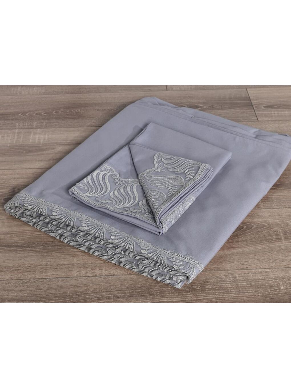 Karışık Fransız Dantelli Wave Çeyizlik Nevresim Takımı Gri-4