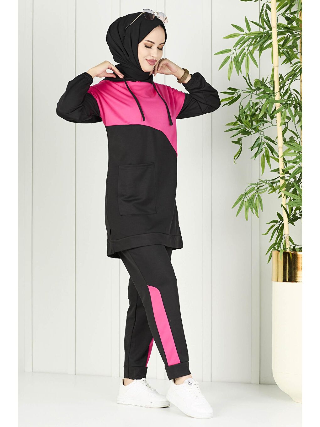 Orta Kadın Fuşya Tunik Pantolon - 11022-2