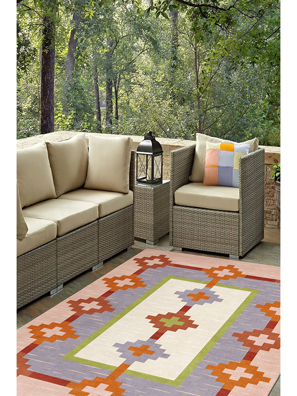 Pembe Dekoratif Salon Halısı, Makinada Yıkanabilir, Kaymaz Taban, İnce & Modern Tasarım-1