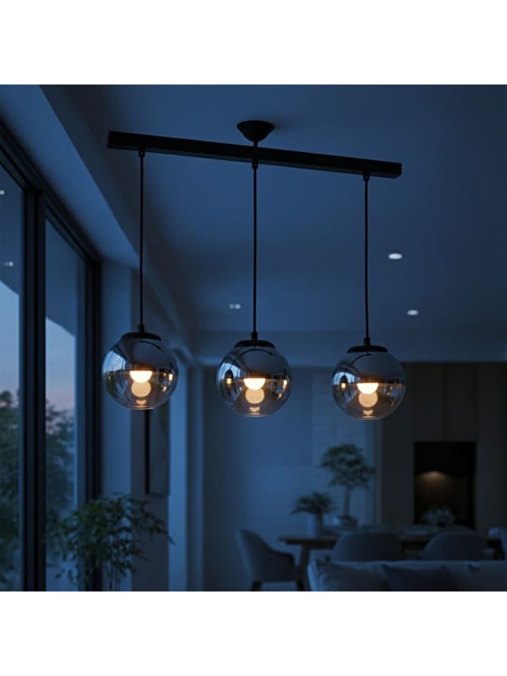 Ada 3'Lü Sıralı Avize - Füme Kaplama / Siyah-6