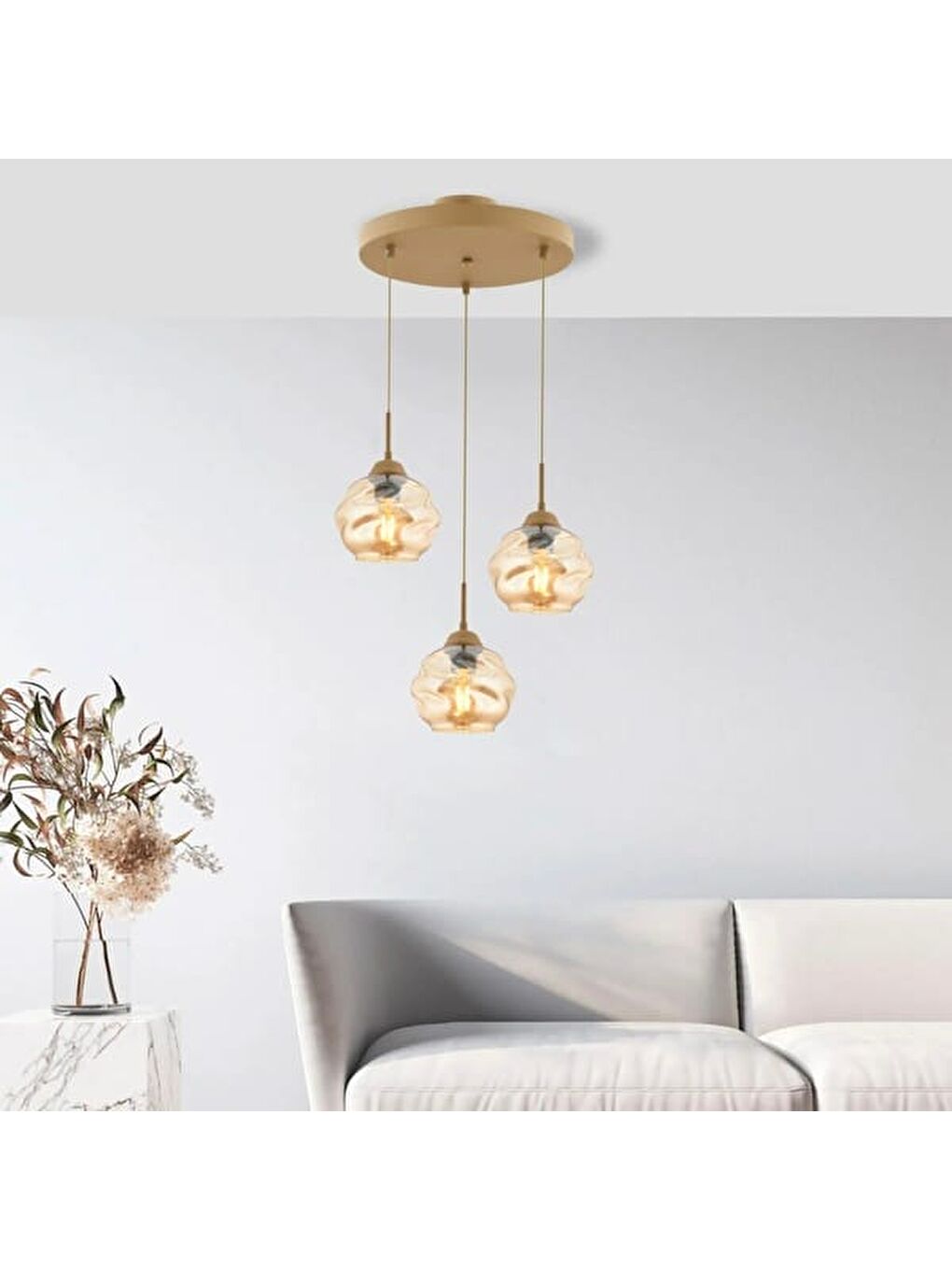 Kahverengi Lighting Arrakis 3'lü Yuvarlak Modern Sarkıt Avize - Eskitme / Bal