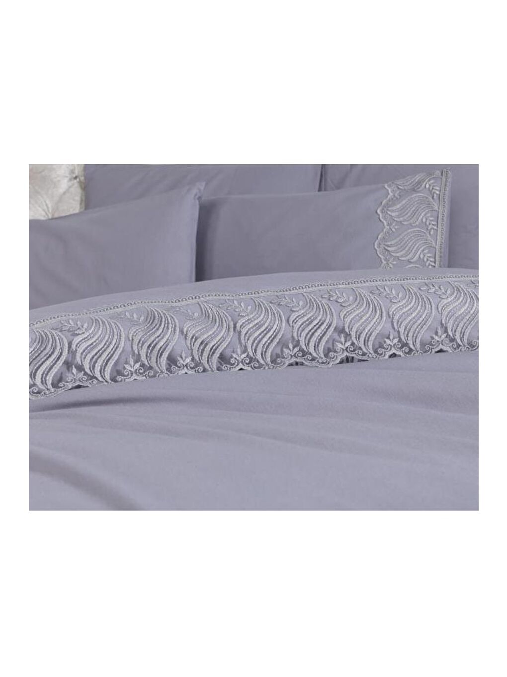 Karışık Fransız Dantelli Wave Çeyizlik Nevresim Takımı Gri-7