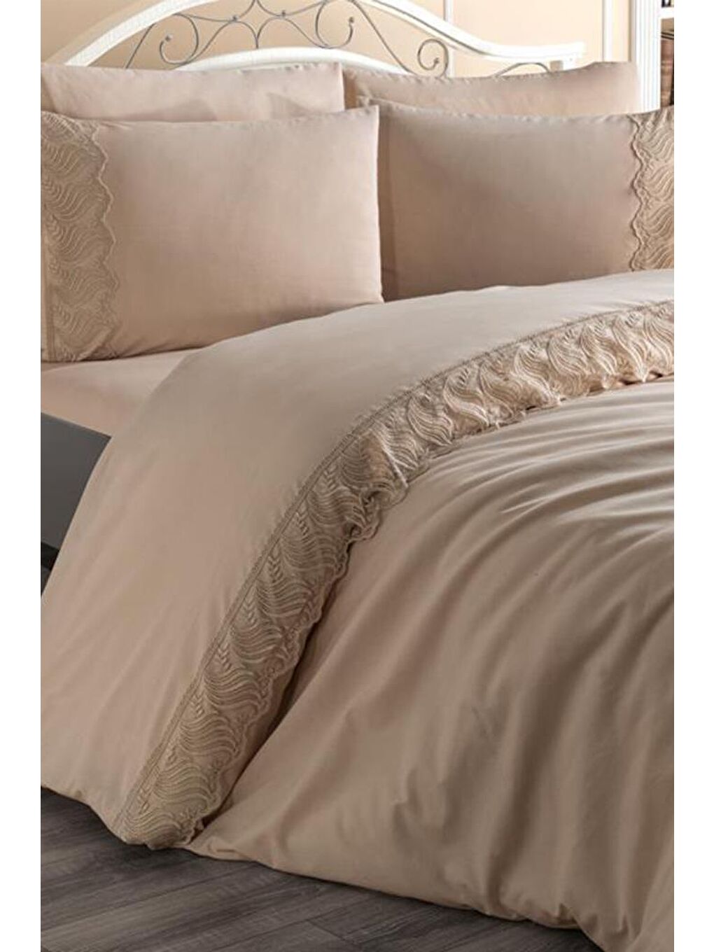 Karışık Fransız Dantelli Wave Çeyizlik Nevresim Takımı Cappucino-6