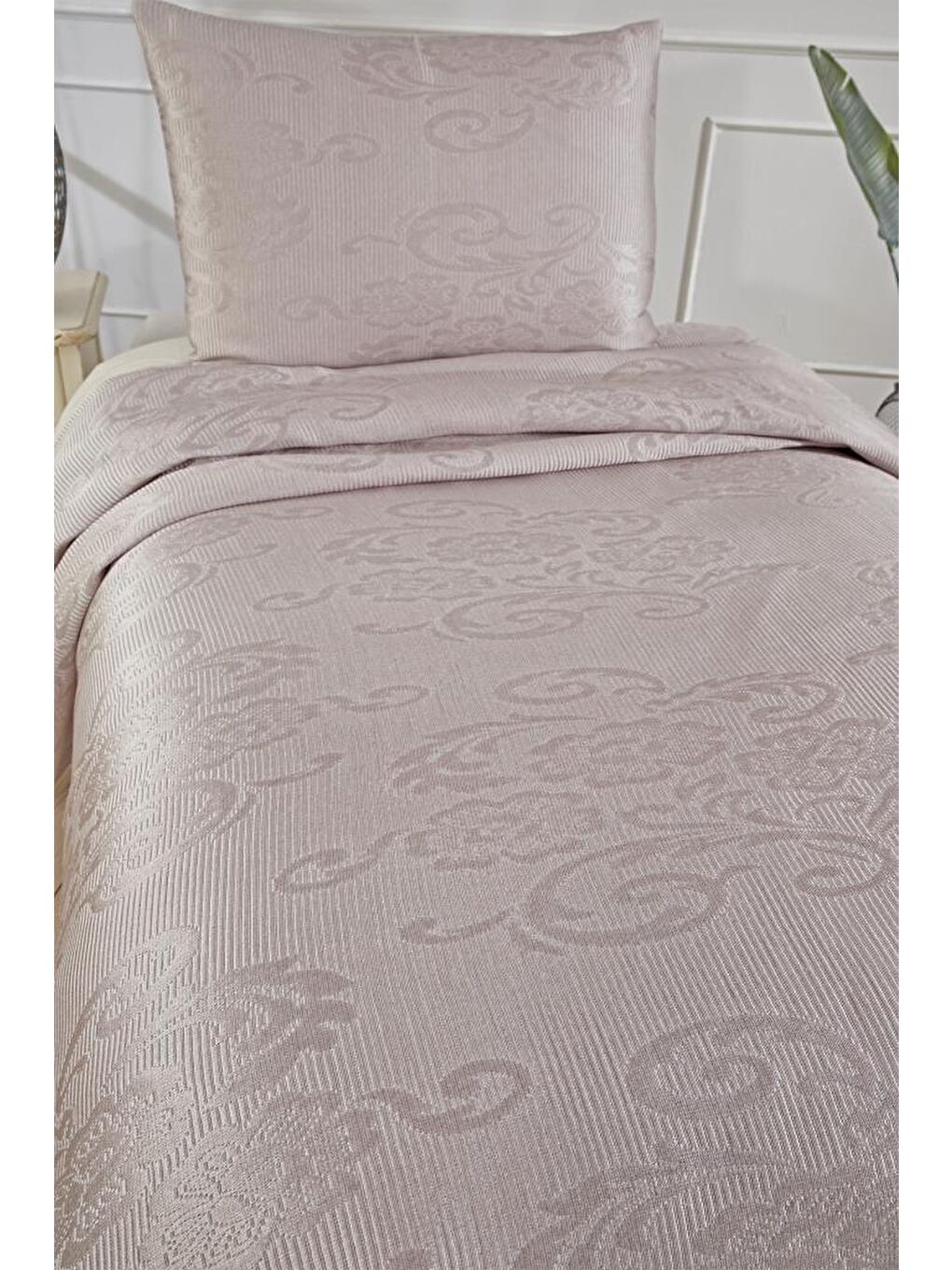 Lale Tek Kişilik 2 Parça Yatak Örtüsü Gri-2