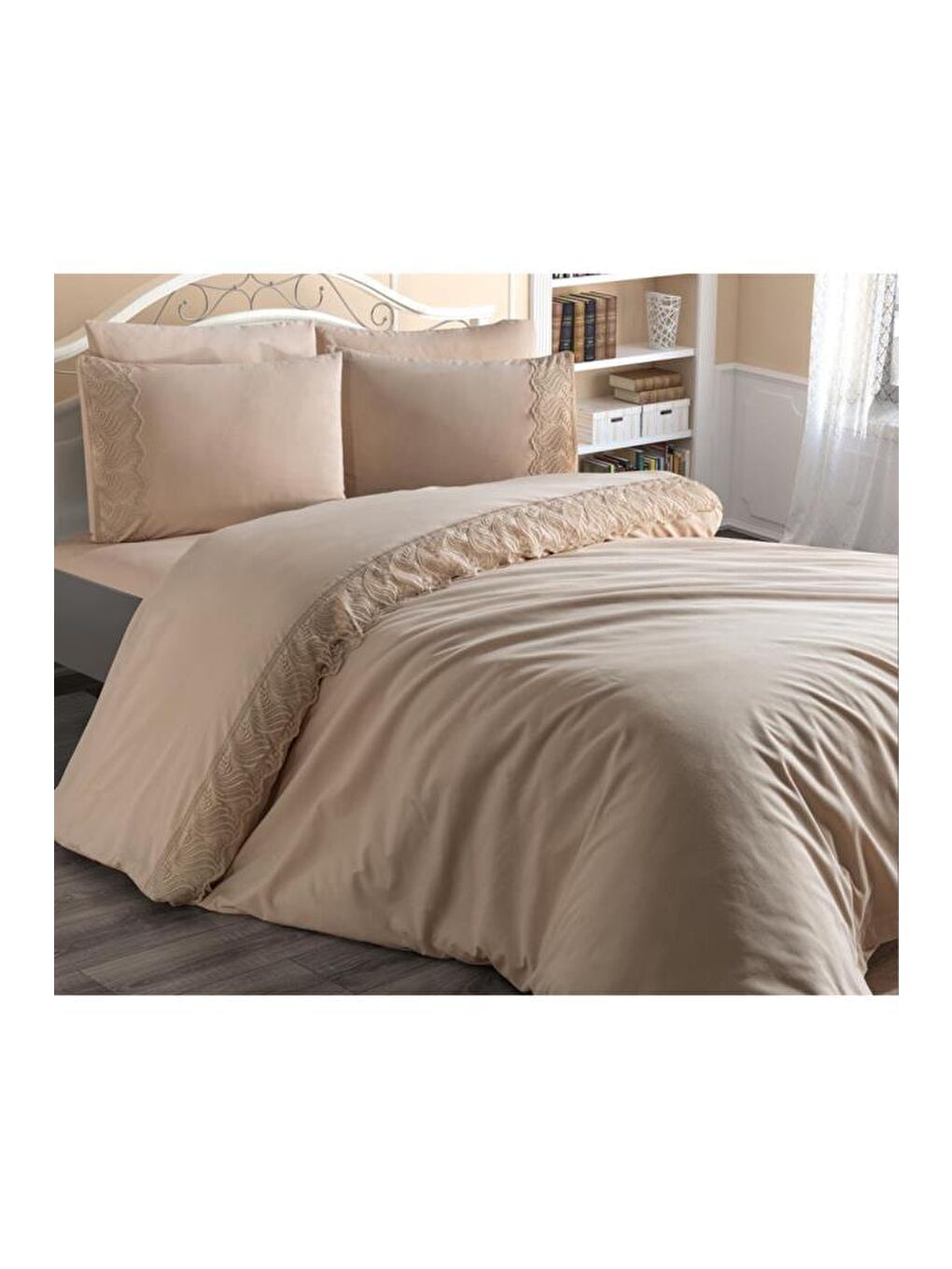 Karışık Fransız Dantelli Wave Çeyizlik Nevresim Takımı Cappucino-9