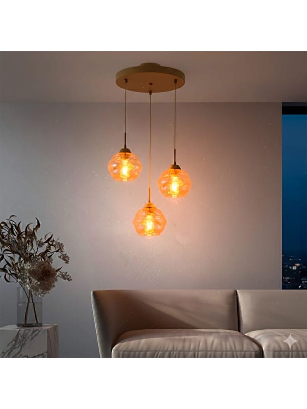 Kahverengi Lighting Arrakis 3'lü Yuvarlak Modern Sarkıt Avize - Eskitme / Bal-7