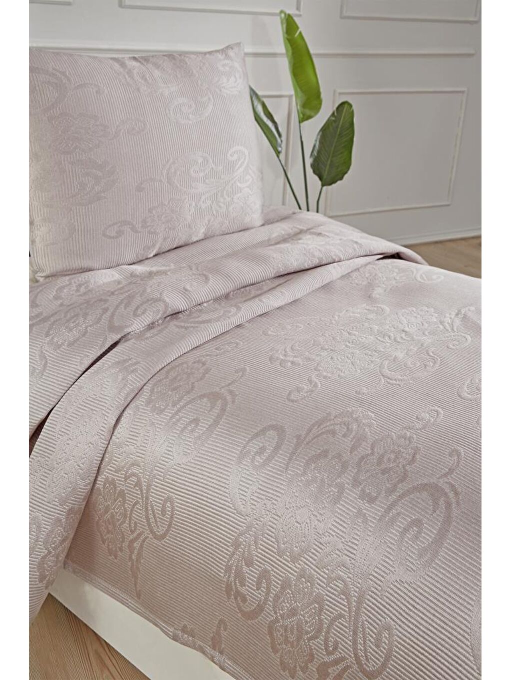 Lale Tek Kişilik 2 Parça Yatak Örtüsü Gri-3