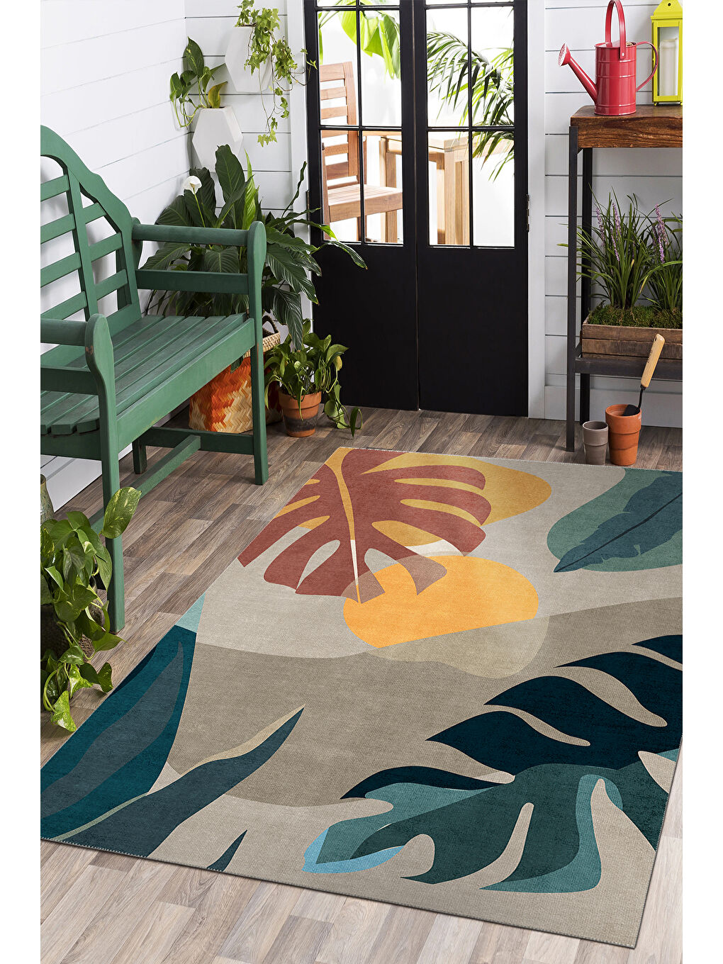 Bej Dekoratif Salon Halısı, Makinada Yıkanabilir, Kaymaz Taban, İnce & Modern Tasarım-3