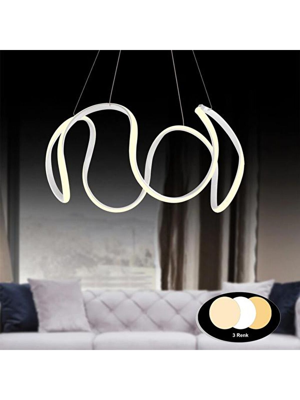 Dalga Ledli Avize - Sarı / Işığı / Beyaz