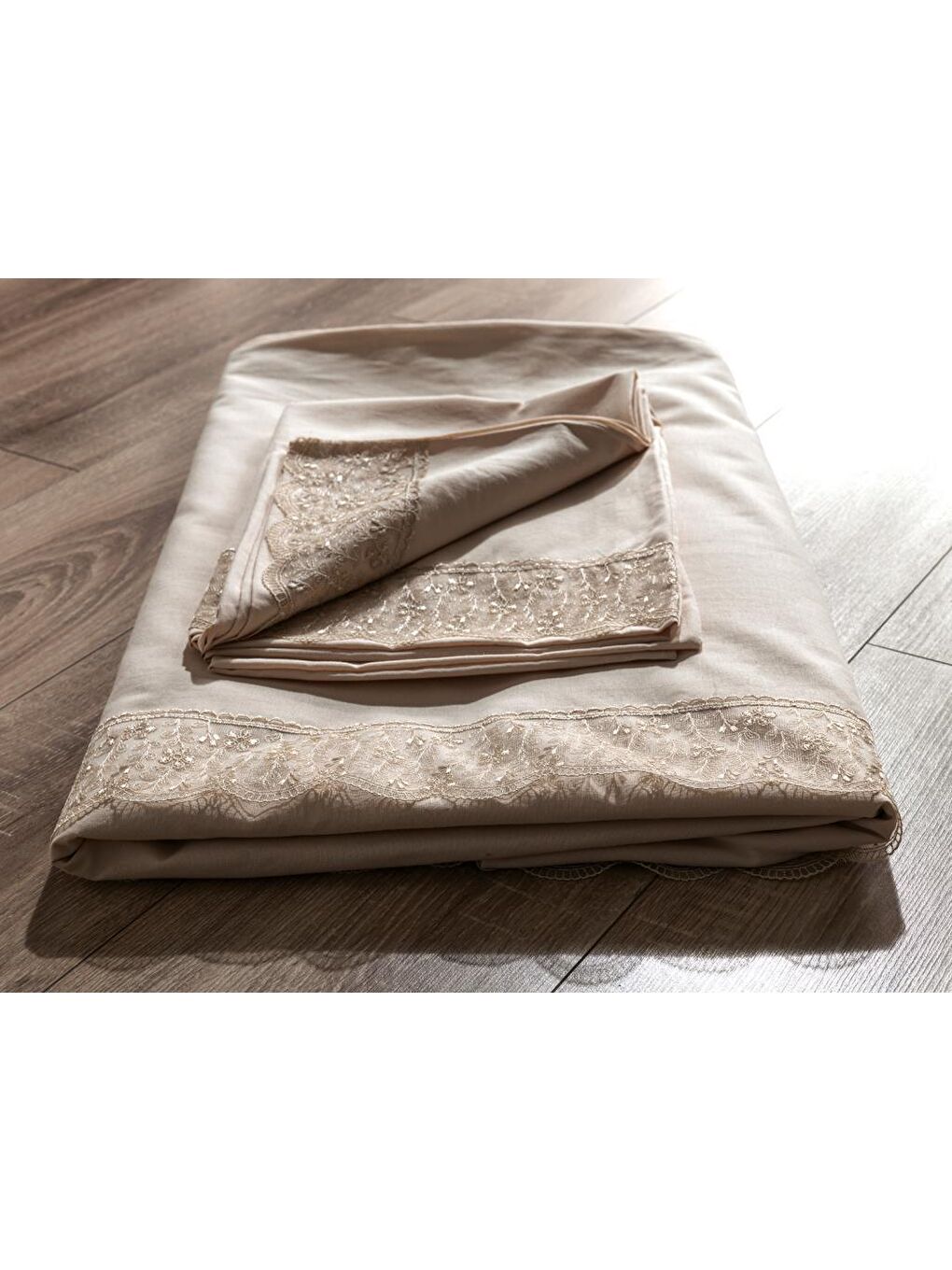 Karışık Fransız Dantelli Yonca Çeyizlik Nevresim Takımı Cappucino-5