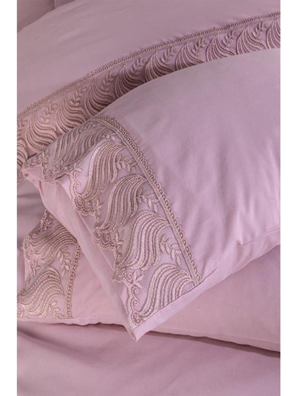 Karışık Fransız Dantelli Wave Çeyizlik Nevresim Takımı Pudra-1