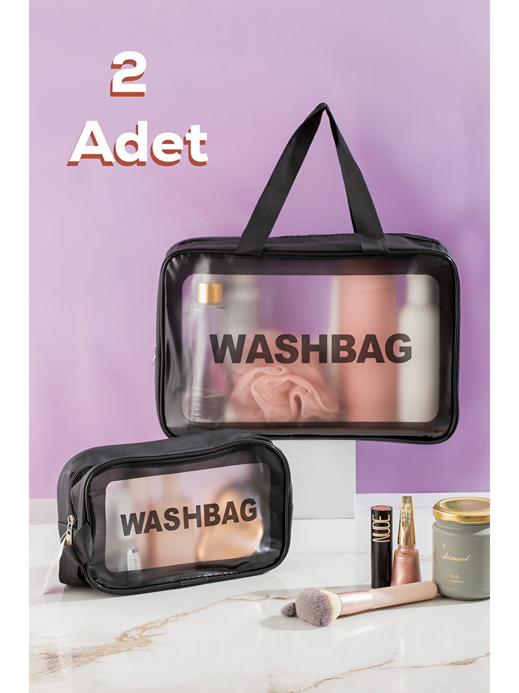 2li Şeffaf Seyahat ve Makyaj Çantası Su Geçirmez Organizer Washbag