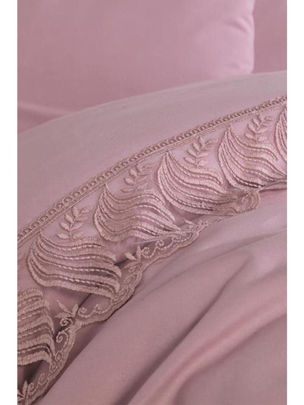 Karışık Fransız Dantelli Wave Çeyizlik Nevresim Takımı Pudra-2