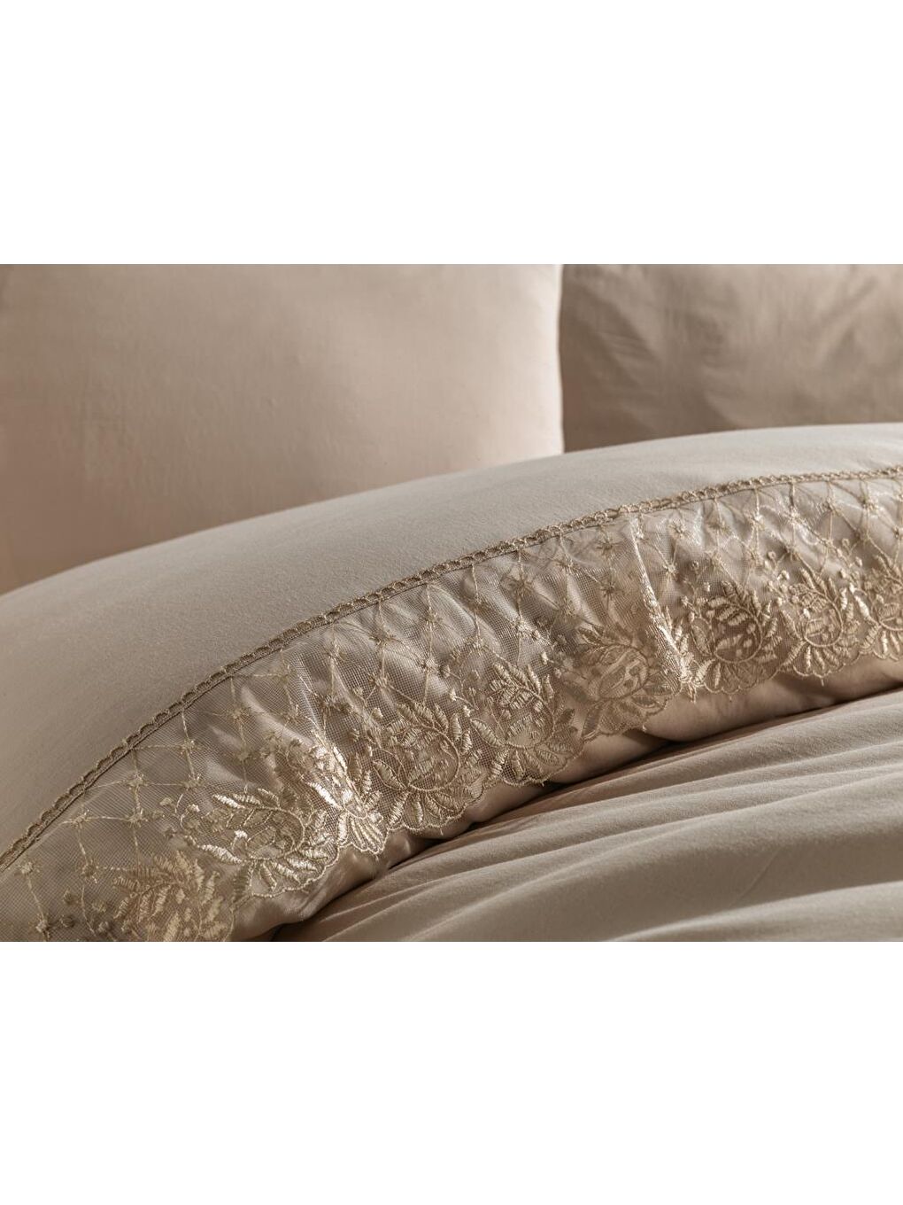 Karışık Fransız Dantelli Suzan Çeyizlik Nevresim Takımı Cappucino-1