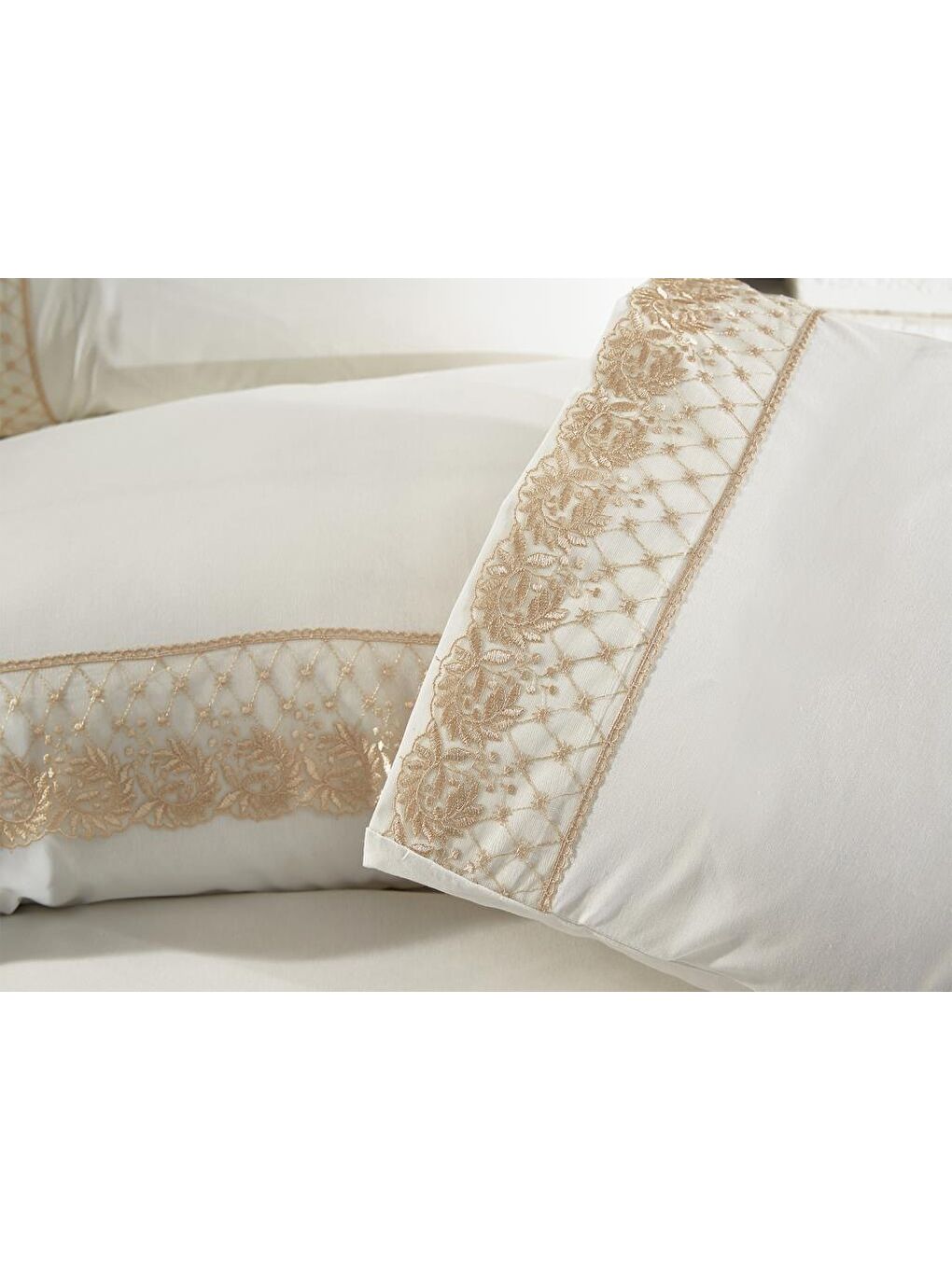 Karışık Fransız Dantelli Suzan Çeyizlik Nevresim Takımı Krem Cappucino-1