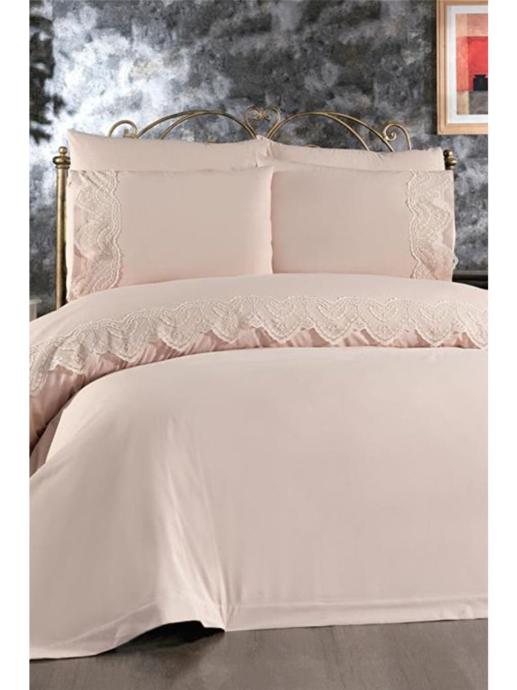 Karışık Fransız Dantelli Hanzade Çeyizlik Nevresim Takımı Cappucino-4