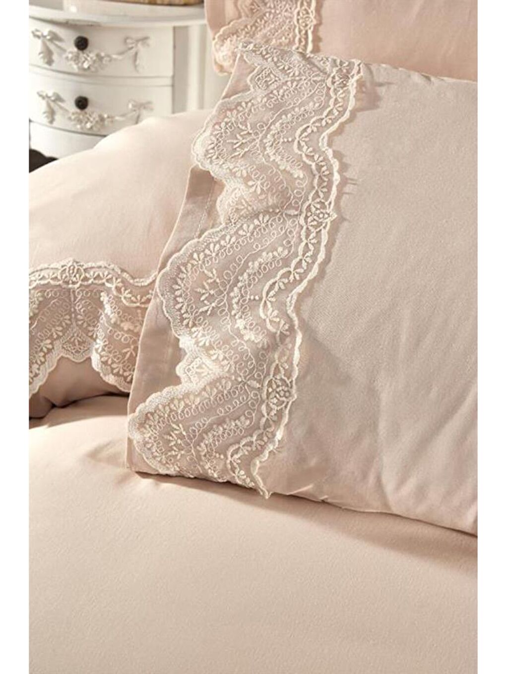 Karışık Fransız Dantelli Hanzade Çeyizlik Nevresim Takımı Cappucino-5