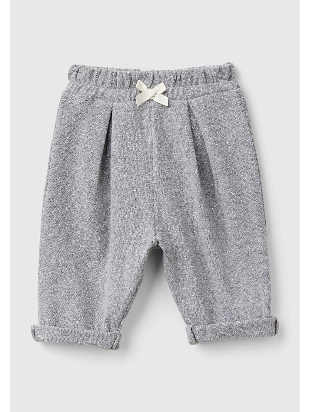 Bebek Gri Melanj Beli Elastik Fiyonklu Kıvrık Paça Balon Eşofman Altı