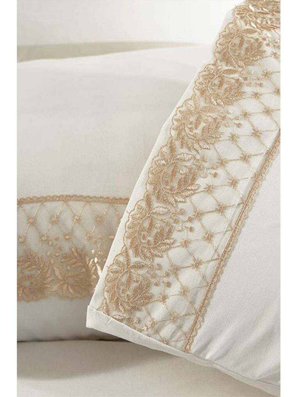 Karışık Fransız Dantelli Suzan Çeyizlik Nevresim Takımı Krem Cappucino-6