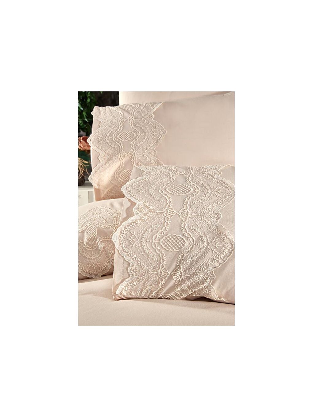 Karışık Fransız Dantelli Eslem Çeyizlik Nevresim Takımı Cappucino-4